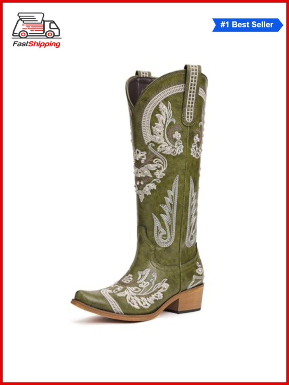 ✨ Western Cowboy Boots Rhinestone Knee High Snip Toe Faux Leather